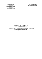 Law No. 048-2017/AN of November 16, 2017 on the Animal Health and Veterinary Public Health Code thumbnail