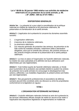 Law No. 88-08 of January 26, 1988 - Relating to the activities of veterinary medicine and the protection of animal health thumbnail