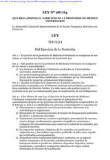 Law No. 987/64 - that regulates the exercise of the profession of veterinarian thumbnail