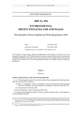 The Hazardous Waste (England and Wales)Regulations 2005 thumbnail