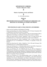 Prakas No. 384 ProrKor.KorSorKor of the Ministry of Agriculture, Forestry and Fisheries dated on 02 October 2020 on the Procedures for Managing Veterinary Medicines and Biological Materials in Trade and Mixing thumbnail